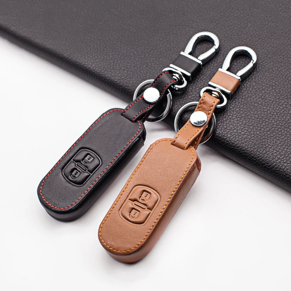 Leather Car Remote Key Case Cover For Mazda 2 3 6 Axela Atenza CX-5 CX5 CX-7 CX-9 2014 2015 2016 2017 Smart 2 Buttons