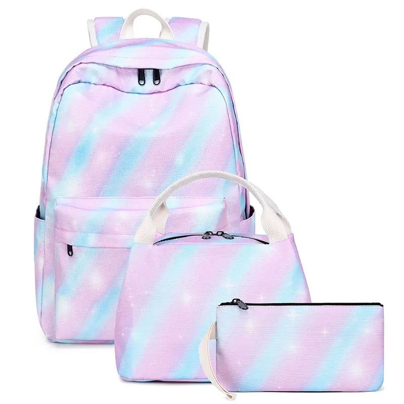 atinfor Brand Women Pink Set Backpack Female Laptop Stripe Knapsack Cute School Bag for Teenagers with Lunch Box Bags