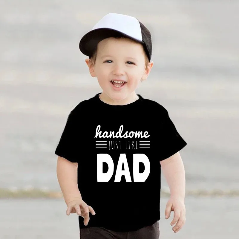 

Funny Kids Tshirt Handsome Like My Dad Print Toddler Boys Girls Short Sleeve Letters T-shirt Casual Children Fashion Clothes