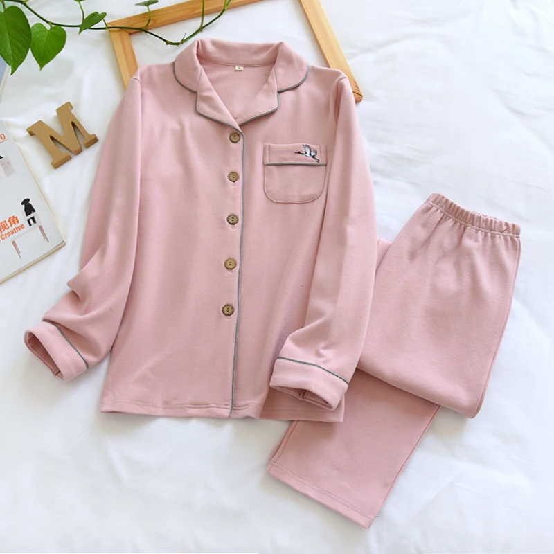 Spring & Autumn Women and Men Leisure Loose Thick Pajamas Comfortable Knitted Cotton Couples Pajama Home Clothes Sleepwear