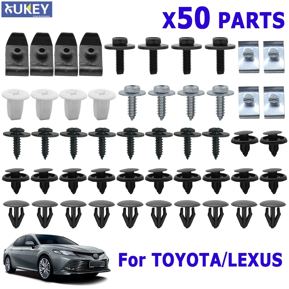 50PC For Toyota Lexus Engine Under Body Cover Clips Bumper Fender Liner Mud Flaps Splash Guard Screws Bolt Washer Clamp Retainer