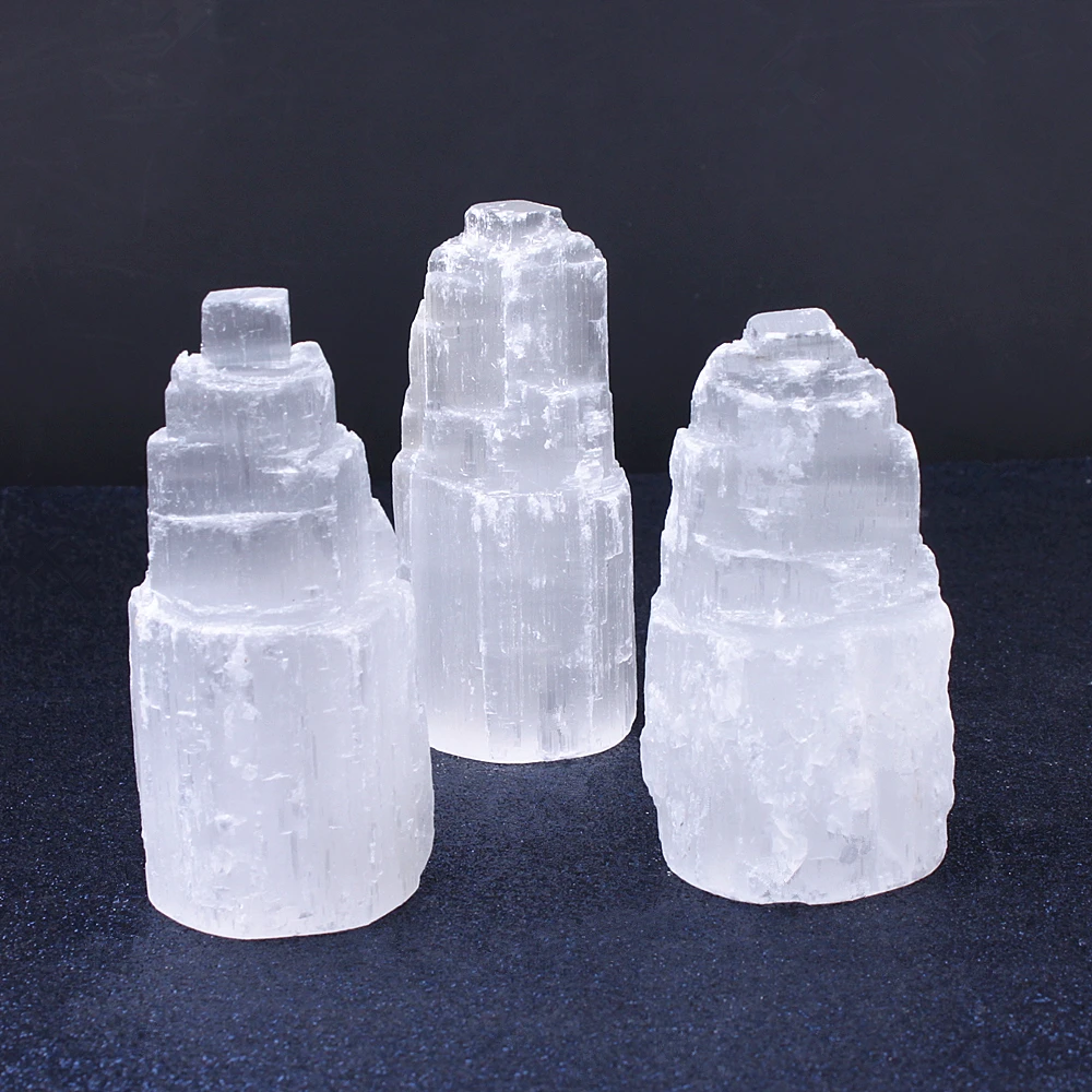 

1PCS Selenite 100mm Decoration White Gypsum Skyscraper Castle Towers Gypsum Crystal Point 240-350g