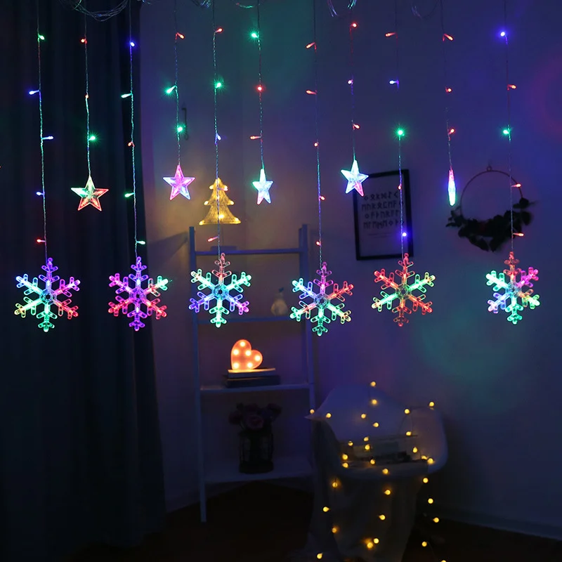 3m led estrela snowflak cortina luzes da corda 220v ue plug guirlanda de natal luzes de fadas para festa de casamento casa decoração do feriado