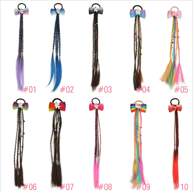 New Hot Sale Children's Color Butterfly Wig Hair Tie Girl Wig Ponytail Tie Hair Tie Unicorn Hair Accessories