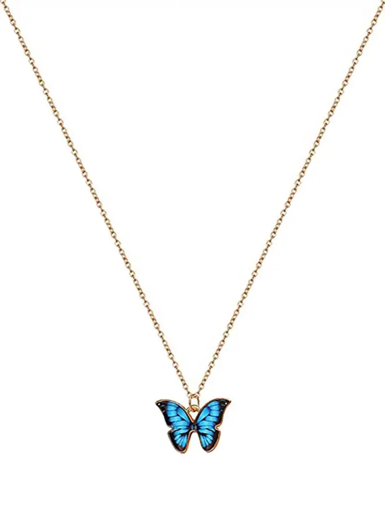 Dainty Butterfly Pendant Necklace for Women Teen Girls Alloy Bohemian Delicate Butterfly Necklace Cute Chic Everyday Butterfly C