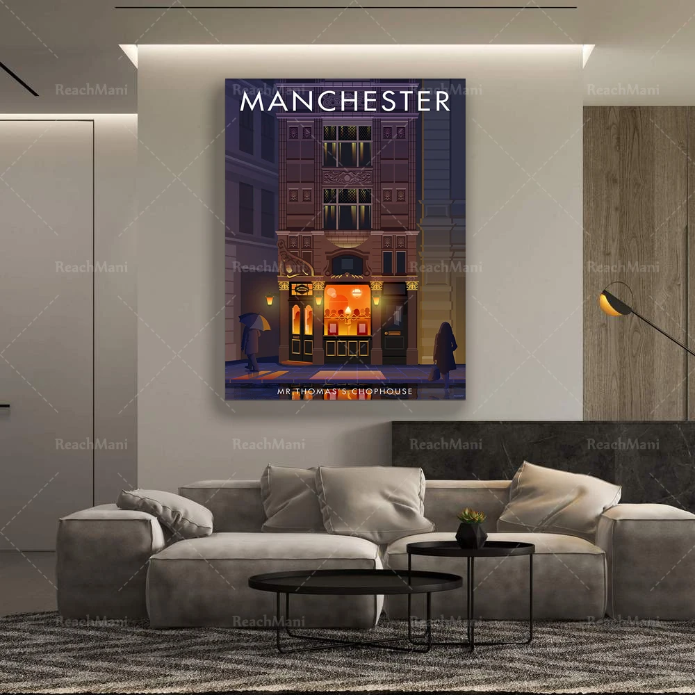 Manchester Print Chophouse Travel Art Vintage Travel Poster - City Art Retro Travel Decor Long Distance Housewarming Gift