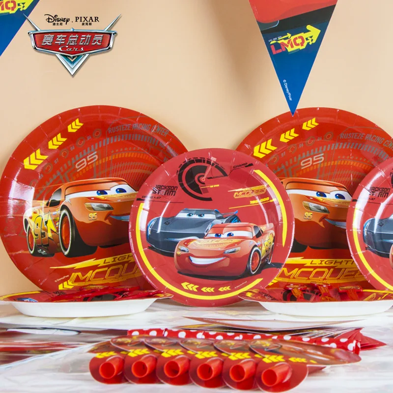 58pcs Disney Lightning Mcqueen Cars Kids Birthday Party Disposable Tableware Plates Napkin Straw Baby Shower Party Decorations