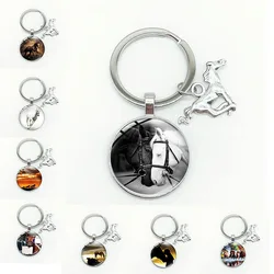 Simple Gothic White Black Horse Lovers Keychain Art Photo Glass Cabochon Pendant Key Chain Animal Jewelry Valentine's Day Gift