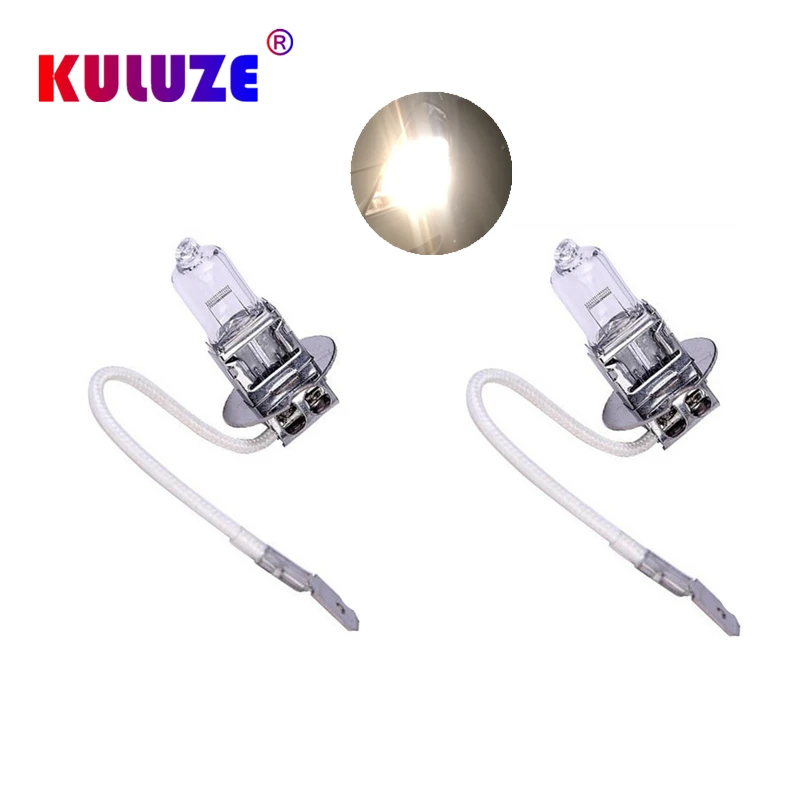 2Pcs H3 Halogen Lamps Clear 12V55W Quartz Glass 3200K Car Fog Bulbs Auto Lights