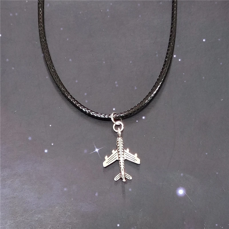 Plane Charm Choker Necklace, Airplane Black Leather Choker, aircraft Pendant, Punk Plane Necklace, Cool Necklace