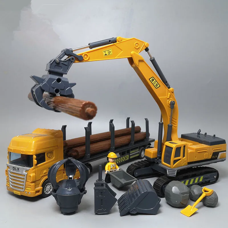 Hot-selling plastic engineering truck model,1:50 excavator grab wood toy,wood transport truck,free shipping