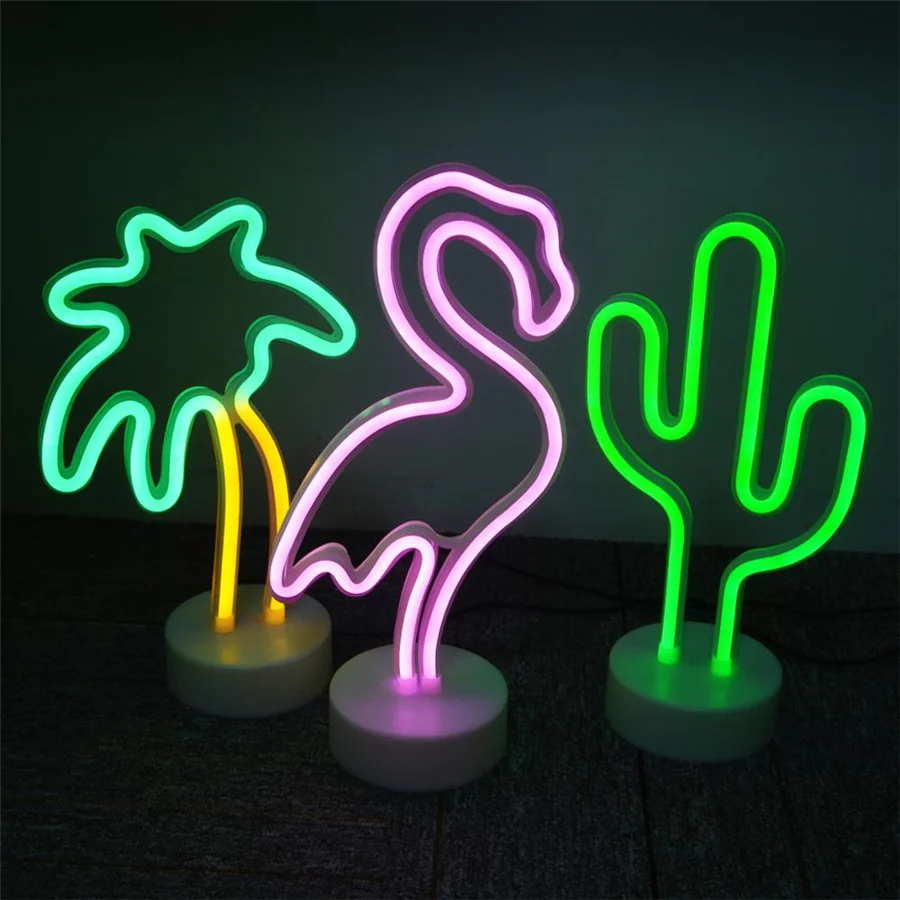 Hot Led Neon Sign Light USB Battery Neon Table Lamps Flamingo Cactus Bedroom Bedside Lights Home Creative Children's Night Light