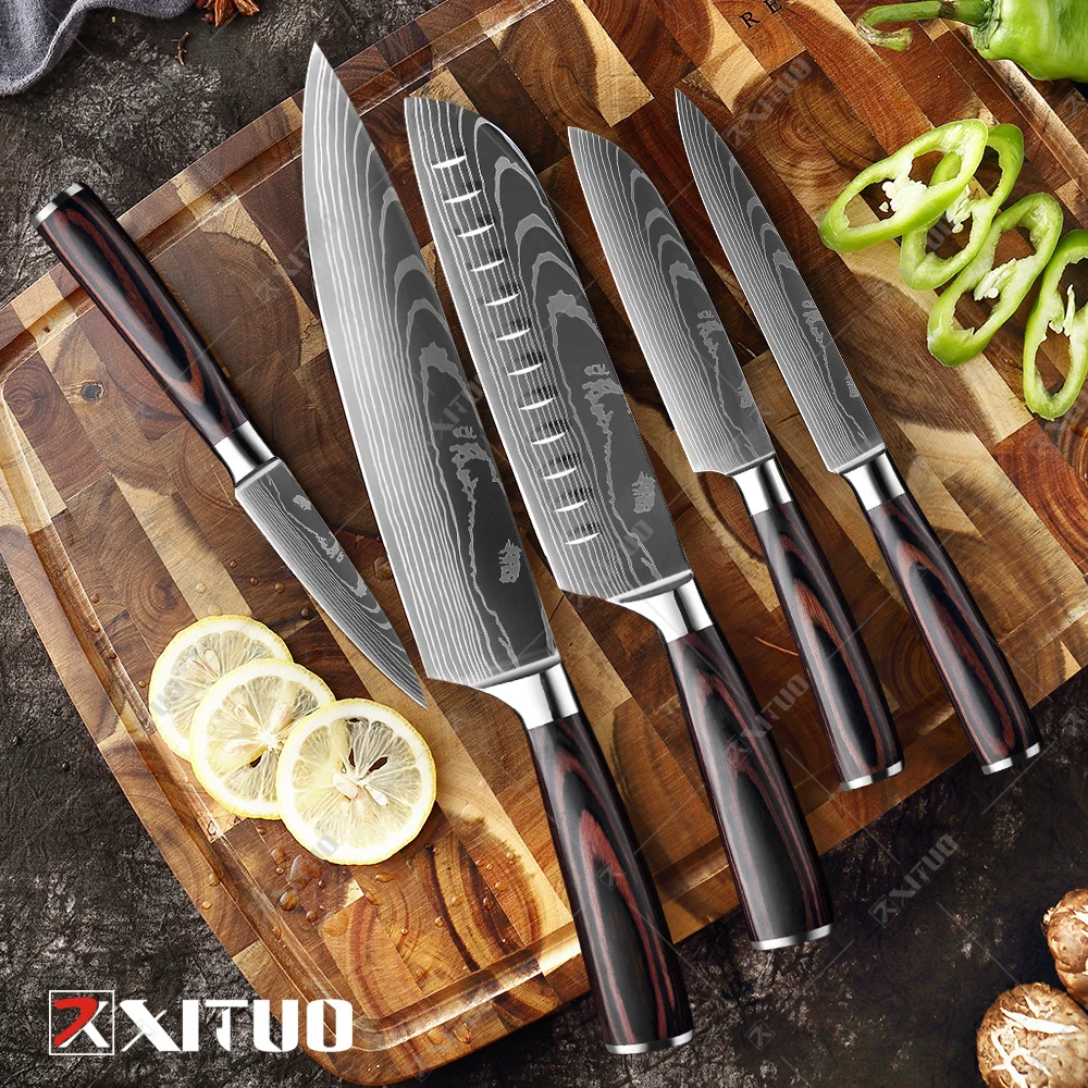 XITUO high quality chef knife 7CR17 High Carbon Stainless Steel Japanese Series Damascus laser pattern Chef\'s 8-in kitchen knife