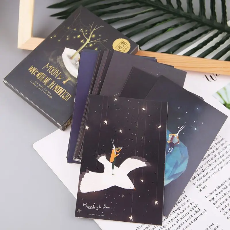 30pcs Vintage Luminous Postcard Glow In The Dark Moon Light Greeting Post Card Novelty Xmas Greeting Cards Gift