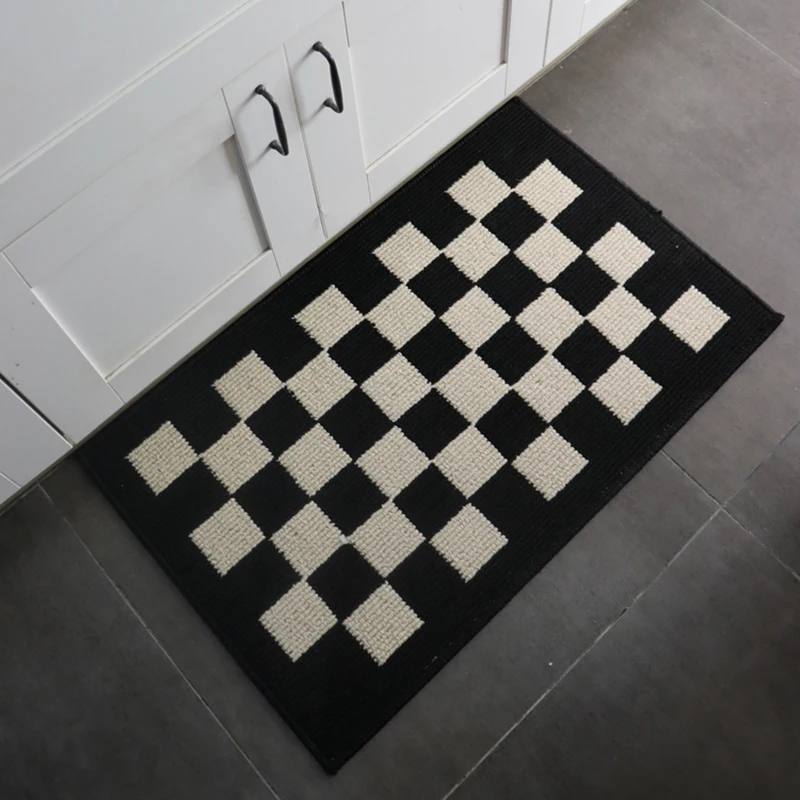 Black White Doormat Nordic Grids Entrance Rug Carpet Area Floor Pad Welcome Mat Anti Dust Tidy Aesthetic Home Room Decor 50x80cm