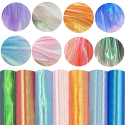 Designer Fluorescent Fabrics Colorful Shiny Gauze Fabric Stage Wedding Decor Voile Transparent Holographic Fabric Doll Clotihing