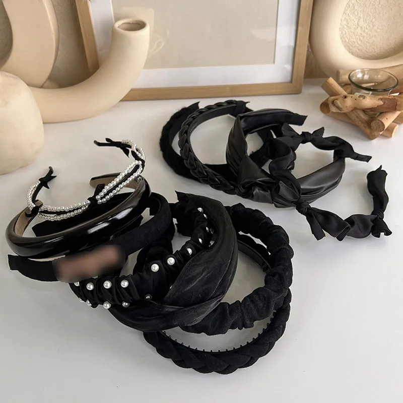 Wide Fashion Hair Bandas para Mulheres, Headdress, Cor Preta Headband, Bezel Girls Hairband, Hoop, Acessórios para Cabelo Feminino