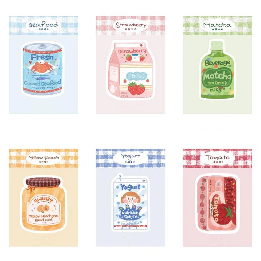 

Kawaii декоративные бумажные стикеры для записей с йогуртом, Персиком, джемом, клубникой, молоком, самоклеящиеся Стикеры для книг, планировщика