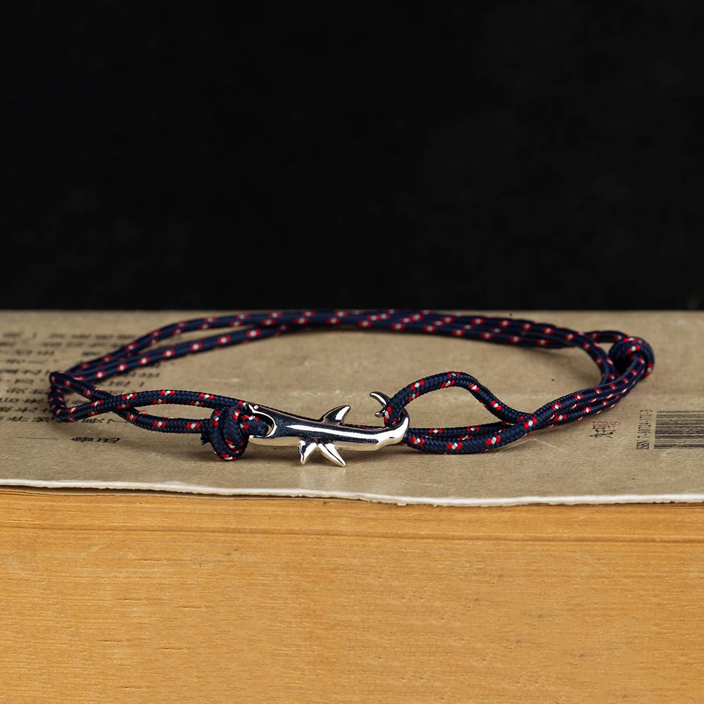 MKENDN Navy style Adjustable Multilayer Rope Shark Anchor Bracelet Men Women 550 Paracord Camping Jewelry Wrap Metal Hooks