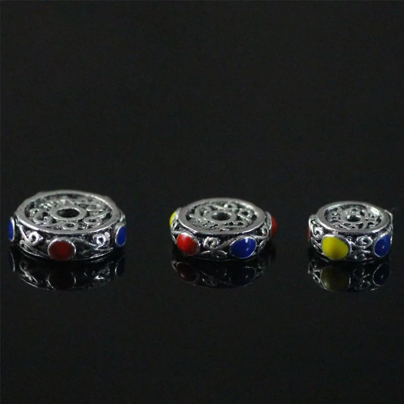 10pcs/lot Vintage Handmade Nepal Charm Metal Beads 8mm 10mm 12mm Flat Round Decoration Loose Spacer Beads DIY Jewelry Findings