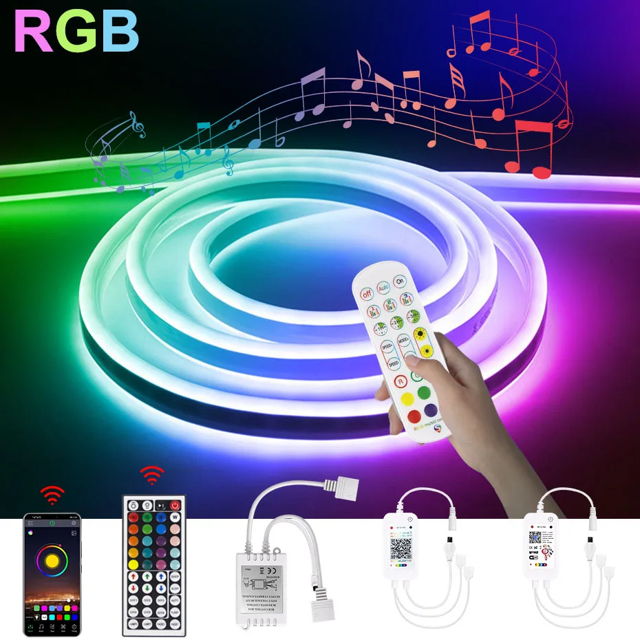 

Waterproof Neon Led Strip RGB 12V IR Remote/ Bluetooth/Tuya WiFi Music Cintroller Led Tape Light 1m 2m 5m RGB Neon Stripe