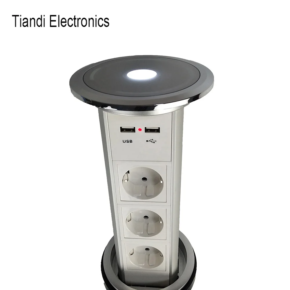 European Standard Touch Screen / Automatic Electric Lifting Socket Kitchen Can Be Hidden Socket Multi-function USB Charging Desk