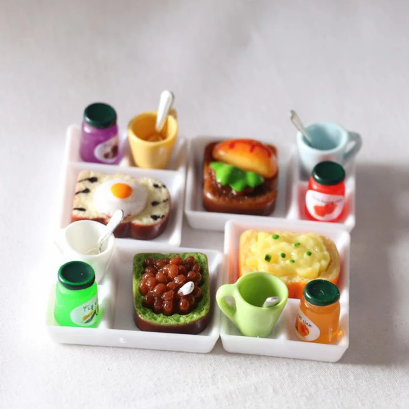 New 5pcs/set Dollhouse MIniature Toast Bread Jam Dinner Plate Cup Spoon For Doll House Kids Pretend Play Kitchen Accessoreis
