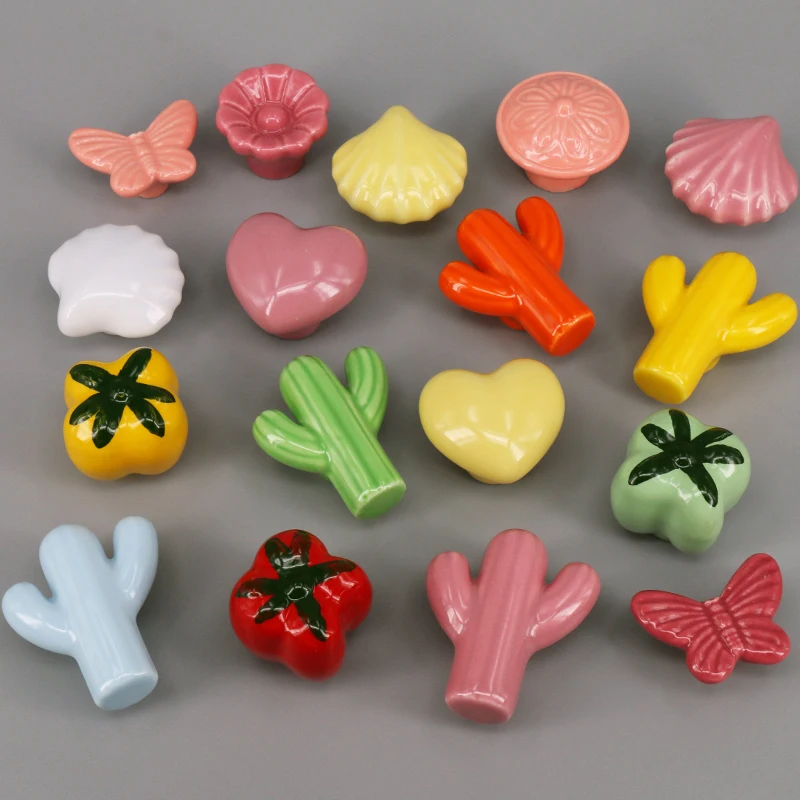 1x Lovely Ceramic Knobs Colorful Drawer Wardrobe Kitchen Cupboard Door Handle With Screw
