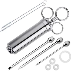 Meat Injector Syringe, 2-oz Marinade Flavor Injector 304 Stainless Steel with 3 Professional Needles,2 Cleaning Brushes