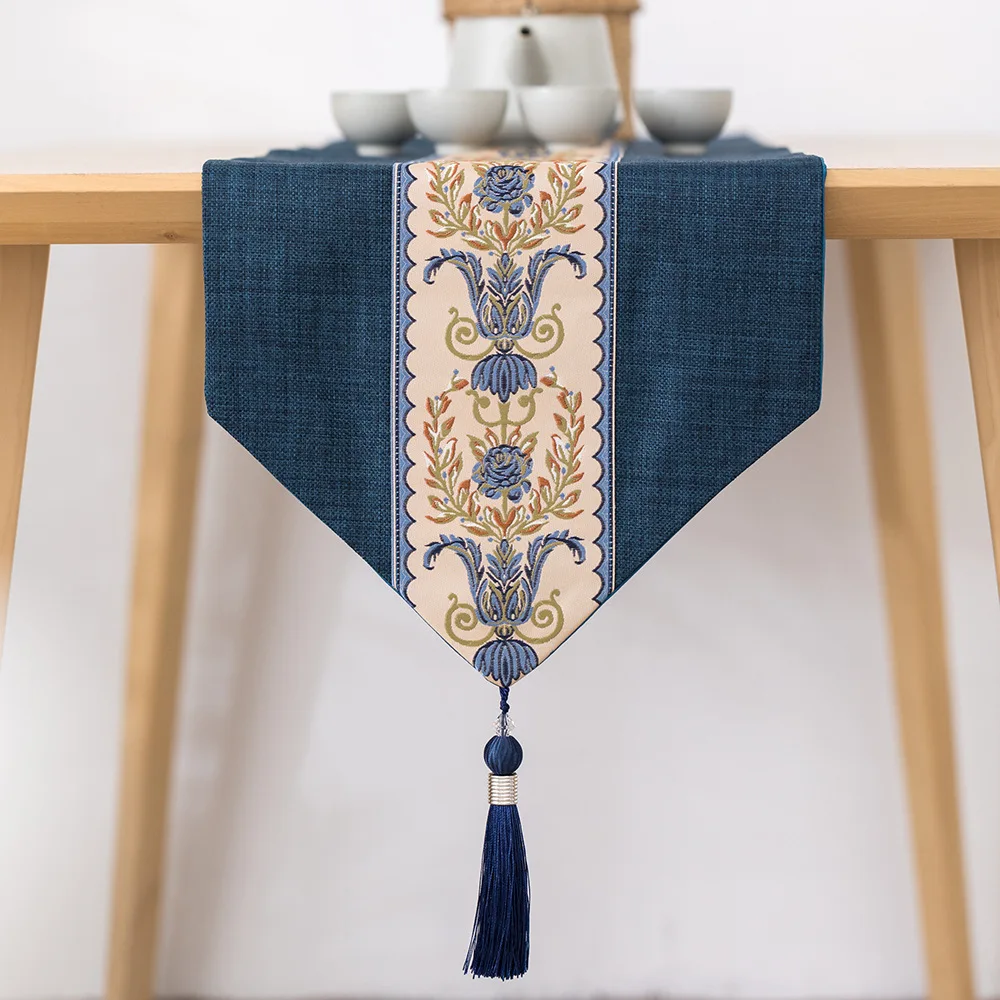 Chinese Table Runner Exotic Style Lace Doris Imitation Linen Tea Table Decoration Cloth Shoe Cabinet Cover Cloth Bed End Towel