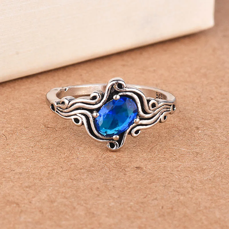 Vintage Ring 925 Silver Jewelry with Sapphire Gemstone Finger Rings for Women Wedding Party Gift Ornaments Wholesale Size 6-10