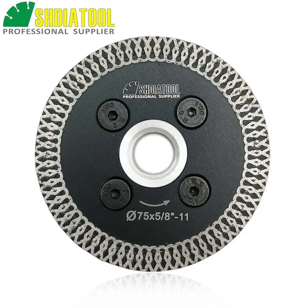 SHDIATOOL 1pc 75mm Hot Pressed Mini Mesh Turbo Rim Diamond Engraving Saw Blades With Removable 5/8-11 Flange and 1pc 75mm Blade