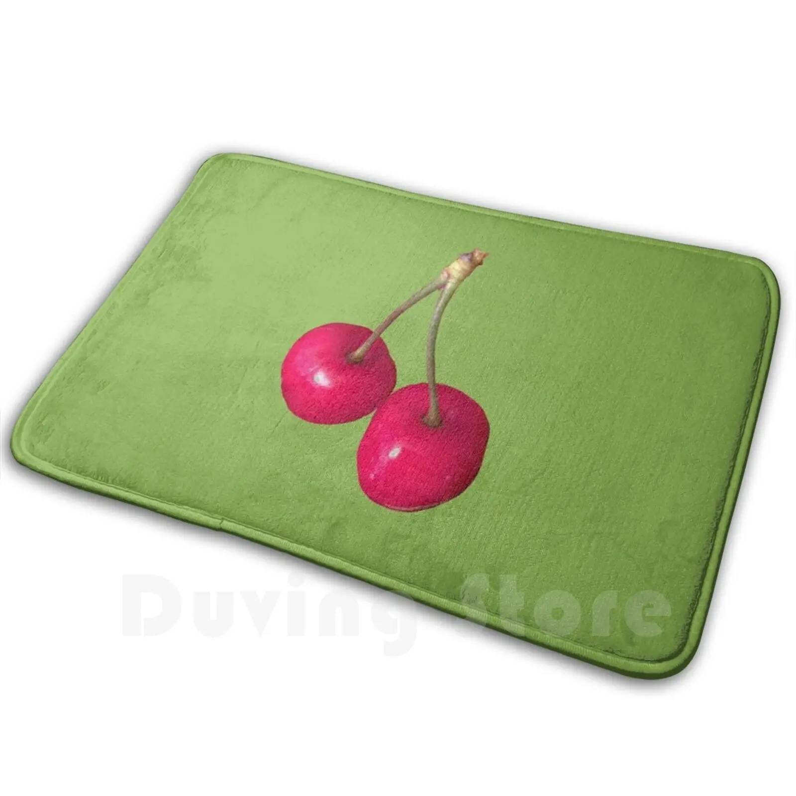 Cerises Sur Fond Greenery Carpet Mat Rug Cushion Soft Non-Slip Ahelene Food Cooking Cerise Cherry Cherries Fruit Dessert