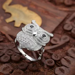 Punk Silver Color Sticky Owl Finger Ring Women Clear AAA CZ Ring Promise Wedding Statement Ring Jewelry Bague Anillos