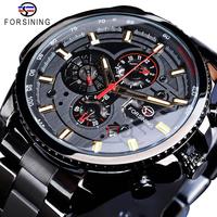 Forsining Fashion Mechanical Mens Watches Automatic Top Brand Luxury Man Watches Waterproof Black Stainless Steel Calendar Clock