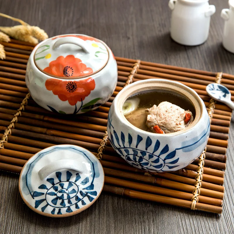 Japanese Style Ceramic Stew Cup With Lid Soup Cup Water Steamed Egg Bowl Stew Pot Ceramic Cup Household