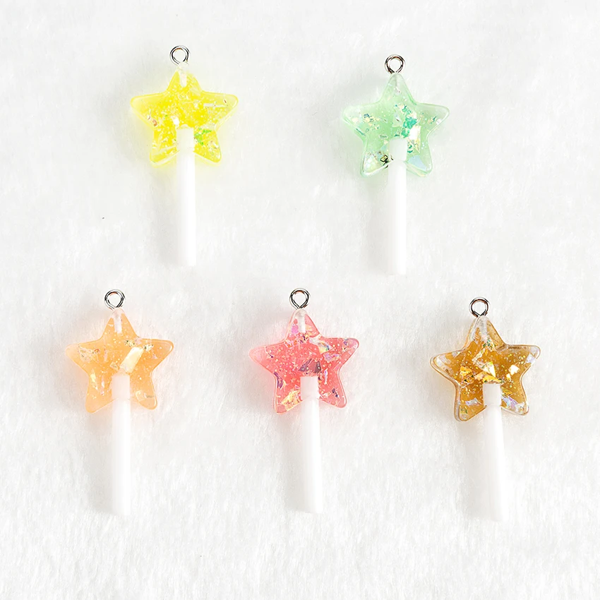 16pcs/Lot  38*20mm Glitter Star Lollipops  Fake Resin Candy Charms  for Pendants Earrings Diy Keychain Accessories