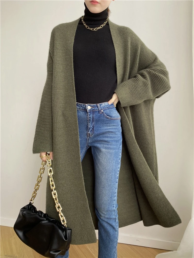 LMQ NEW 2020 Fall Winter Women Long Warm Wild Loose Knitted Cardigan Ladies Elegant Oversize Sweaters Fashion Thick Coat