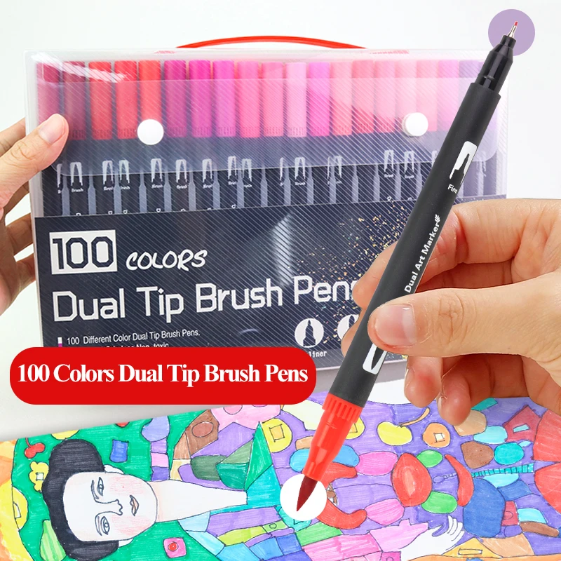 

100 Colors Dual Tip Brush Art Markers Pens Fine Tip and Brush Watercolor Pens For Drawing Painting Calligraphy Art Supplies