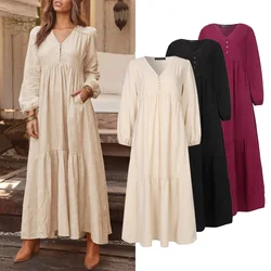 Bohemian Summer Shirt Dress Women's Maxi Sundress ZANZEA 2023 Elegant Casual V Neck Ruflle Vestido Female Long Sleeve Tunic Robe