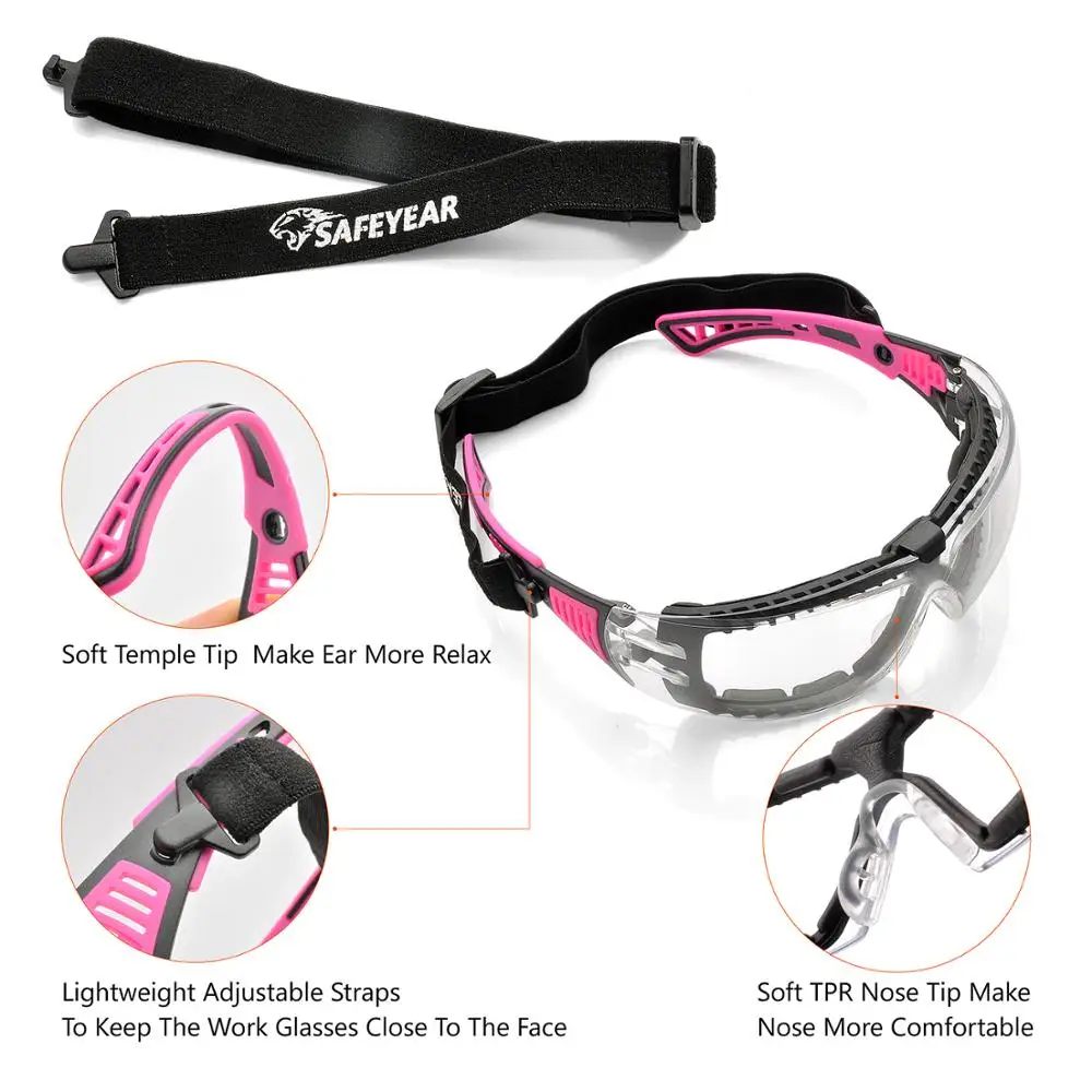 SAFEYEAR Safety Glasses Anti-Shock PC Lens Goggles Splash UV Windproof Riding Protective Working Eyewear Clear For Women&Mens