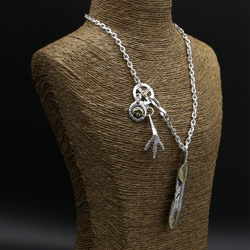 S925 Sterling Silver Jewelry Takahashi Goro Thai Silver Feather Eagle Claw Simple Sweater Necklace - view 2