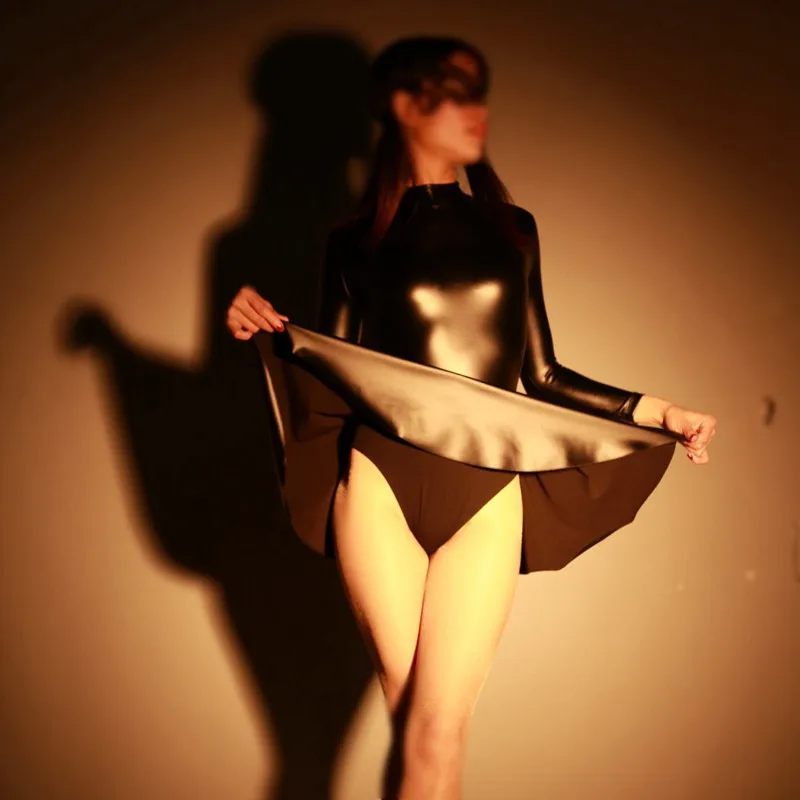 Abito Lungo Sexy Personalizzato per Donna in Pelle PU Nera, Uniforme Elegante per Performance sul Palco