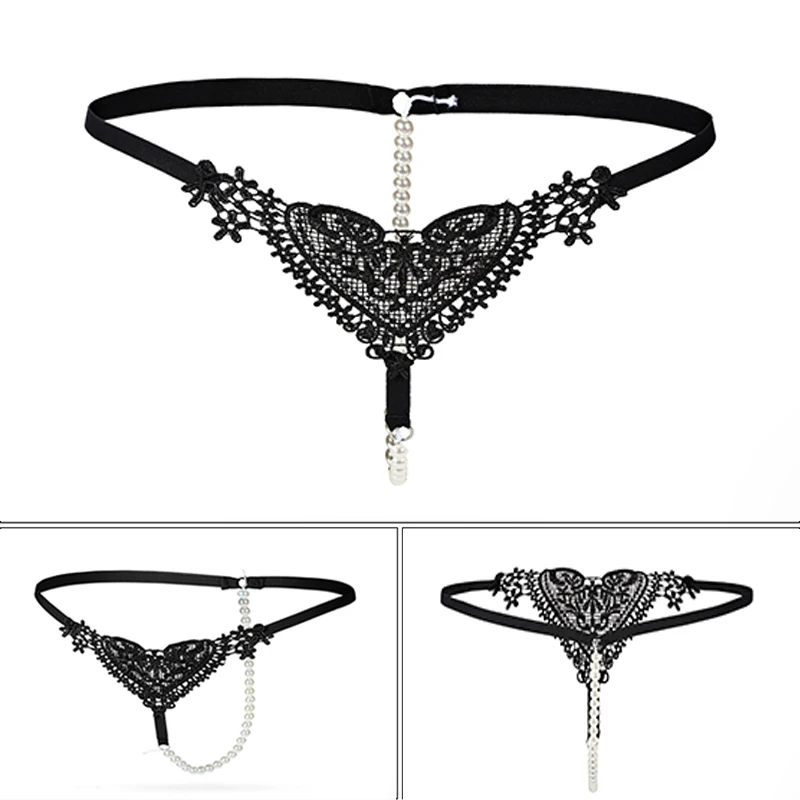 Sexy Women Underwear Panties Female Massage Pearl Lingerie G-stings Hollow Thong Young Girls Hot Embroidery Lace T-back Panties