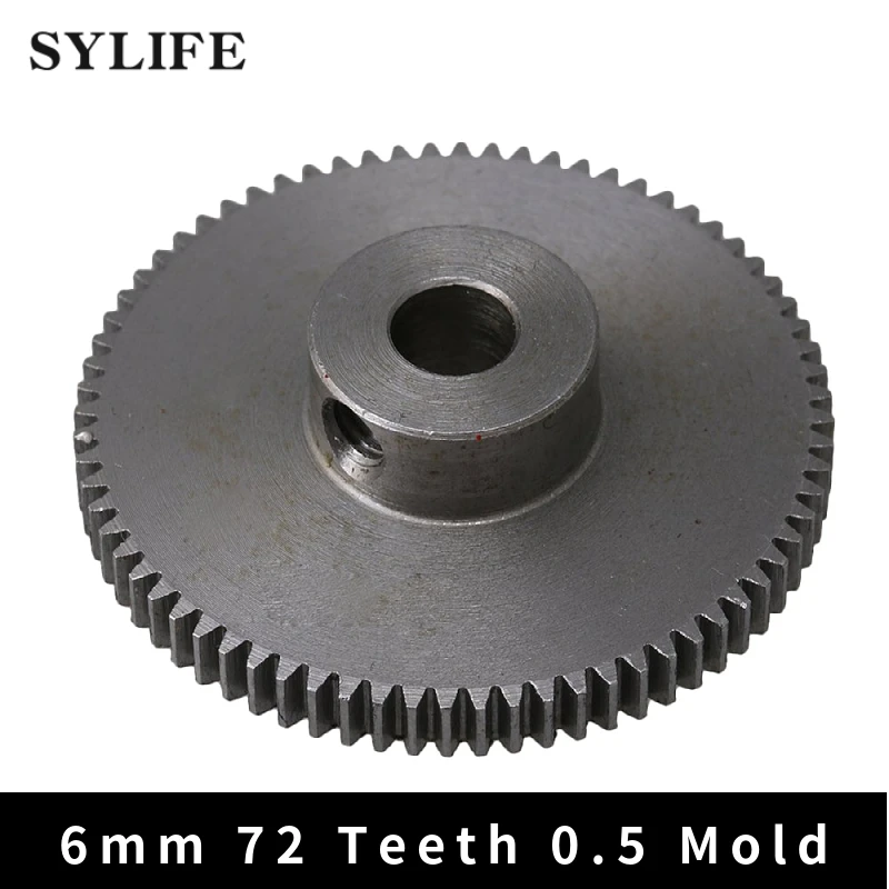 6mm Dia Bore 72 Teeth 0.5 Modules Motor 45# Steel Gear Wheel Top Screws