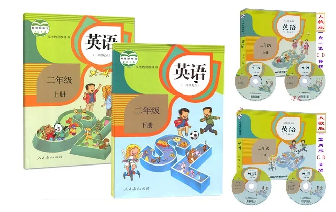 2 Books 4 CD Disc 2 Boxes Set China Student English Language Schoolbook Textbook Kids Learning Book Primary School Grade 2