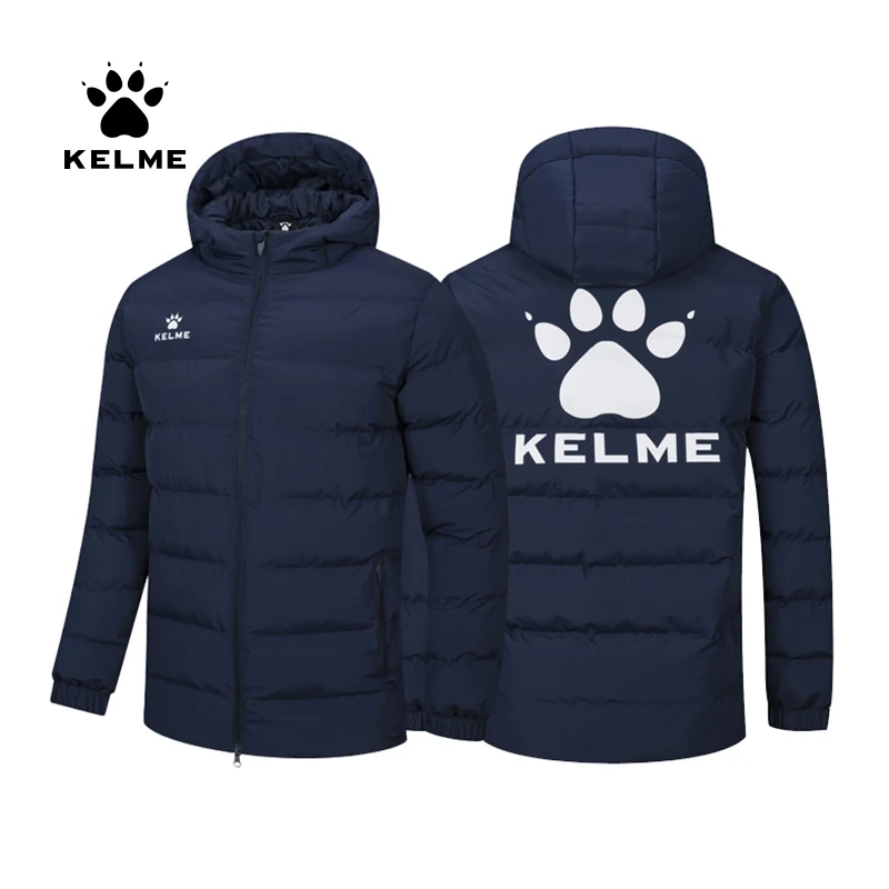 KELME Kid Men Winter Jacket Short Training Coat Male Overcoat Outrwear Warm Windproof Cotton Winter Coat Men Woman 3891417