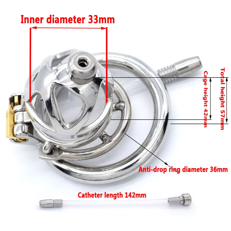 Dispositivo de cinturón de castidad para hombre, jaula para pene de acero inoxidable, bloqueo de anillo para pene con catéter, anillo anticaída,