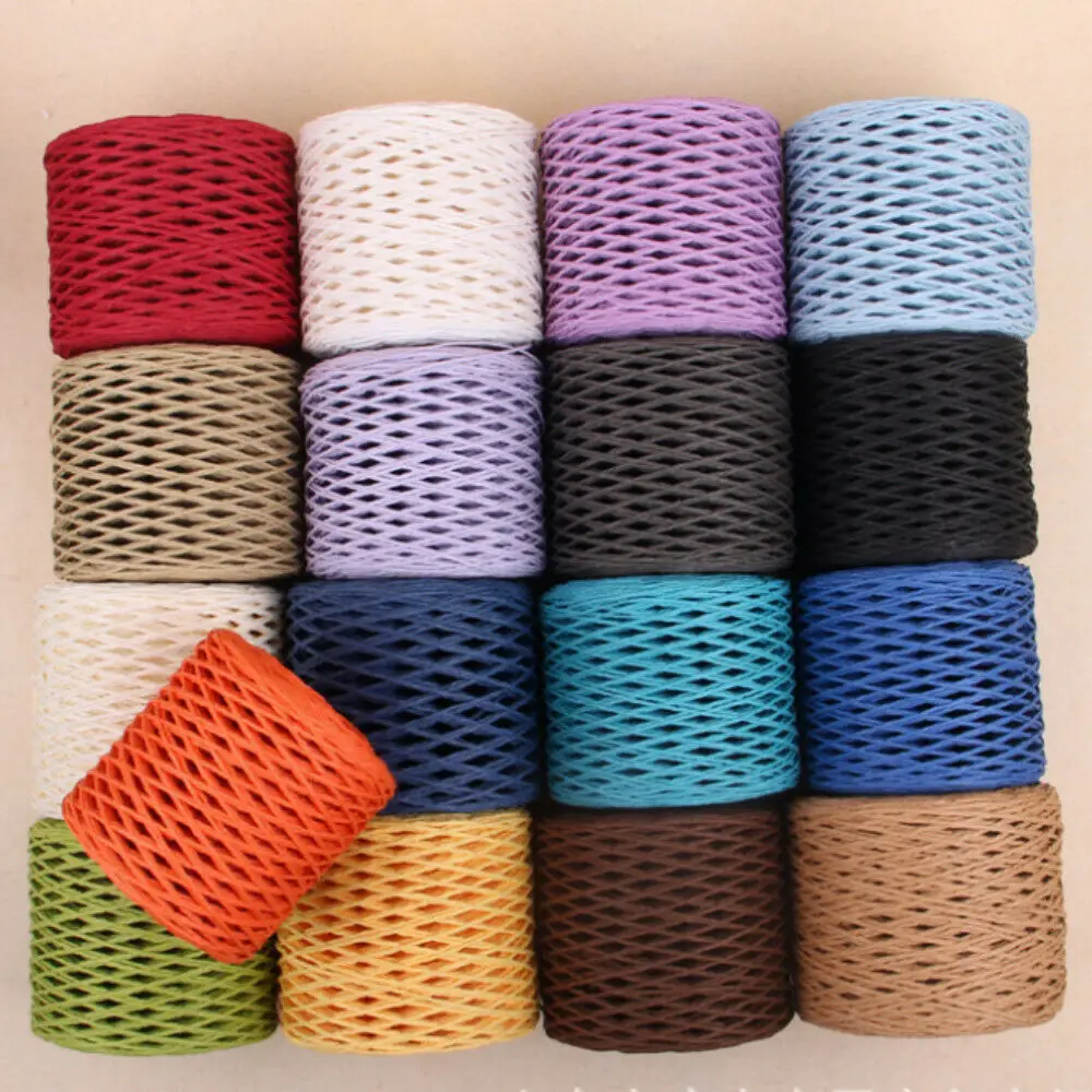 

2 Roll 200Meter Natural Raffia Straw Yarn For Hand Knit Crochet Summer Straw Hat Beach Bag Baskets Knitting 2mm Colorful Threads