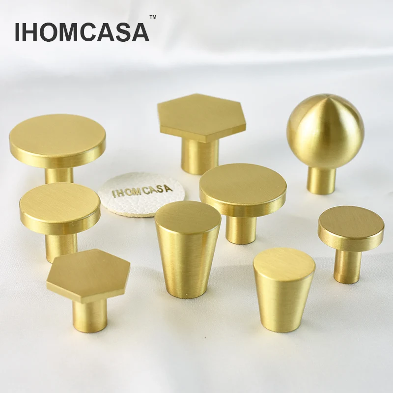 IHOMCASA Round Brass Gold Furniture Handles For Drawers Bathroom Kitchen Storage Cabinet Pulls Wardrobe Shoe Cupboard Door Knob